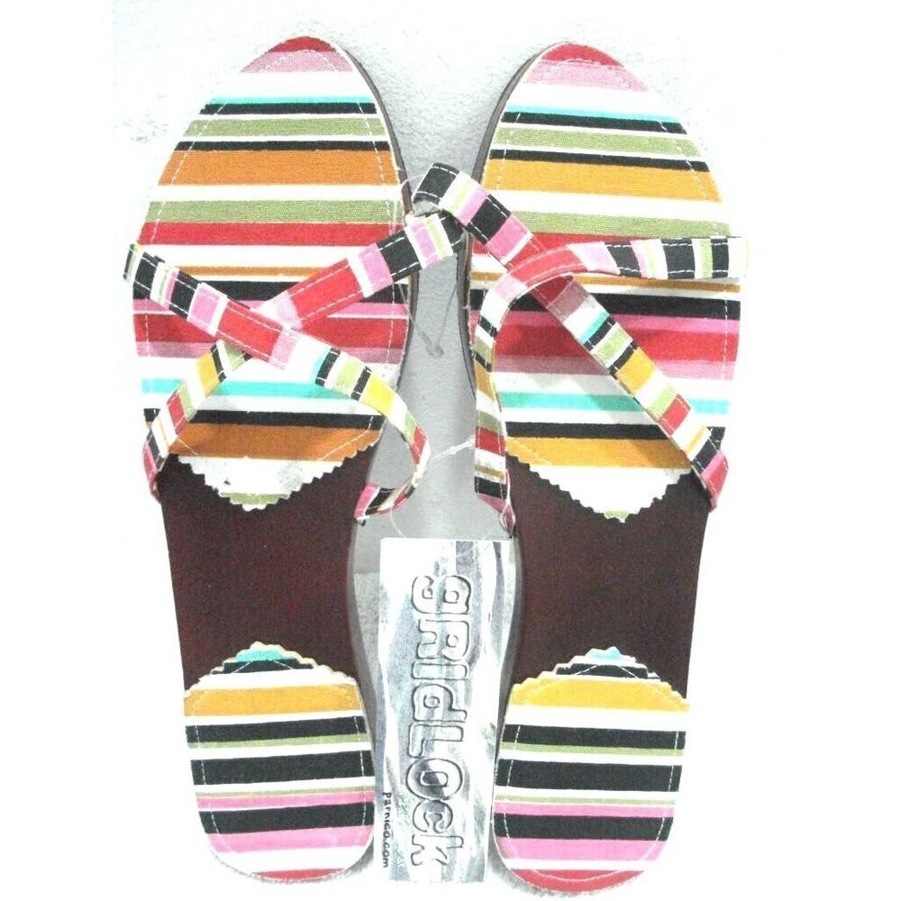 Gridlock Beachwear Womens Wood Canvas Multi Color Sandal Size Medium New